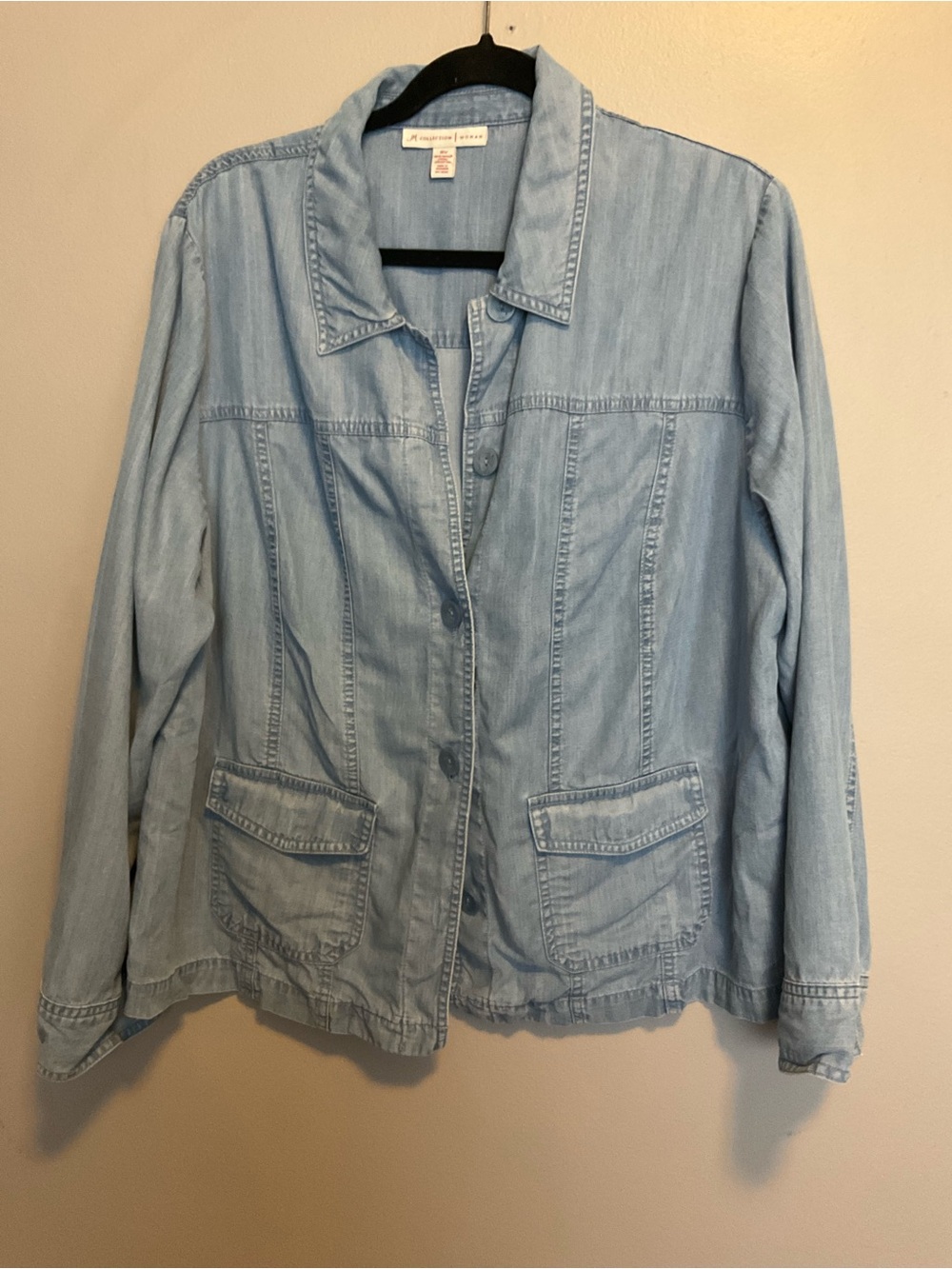 JM Collection Light Blue Denim Jacket with Patch Pockets